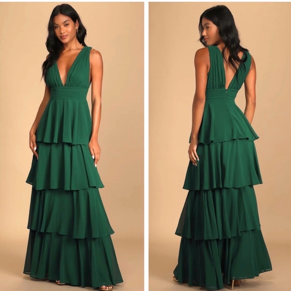 Lulu's Emerald Green Tiered Maxi Dress